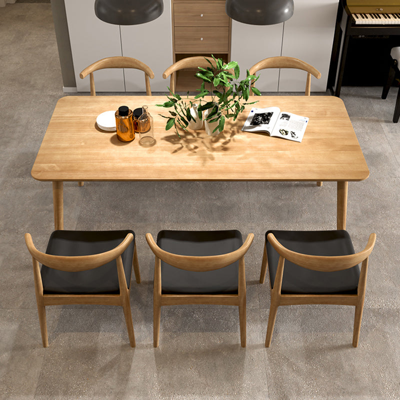 Mesa de comedor contemporánea rectangular de 4 patas, mesa fija de madera maciza, Color madera