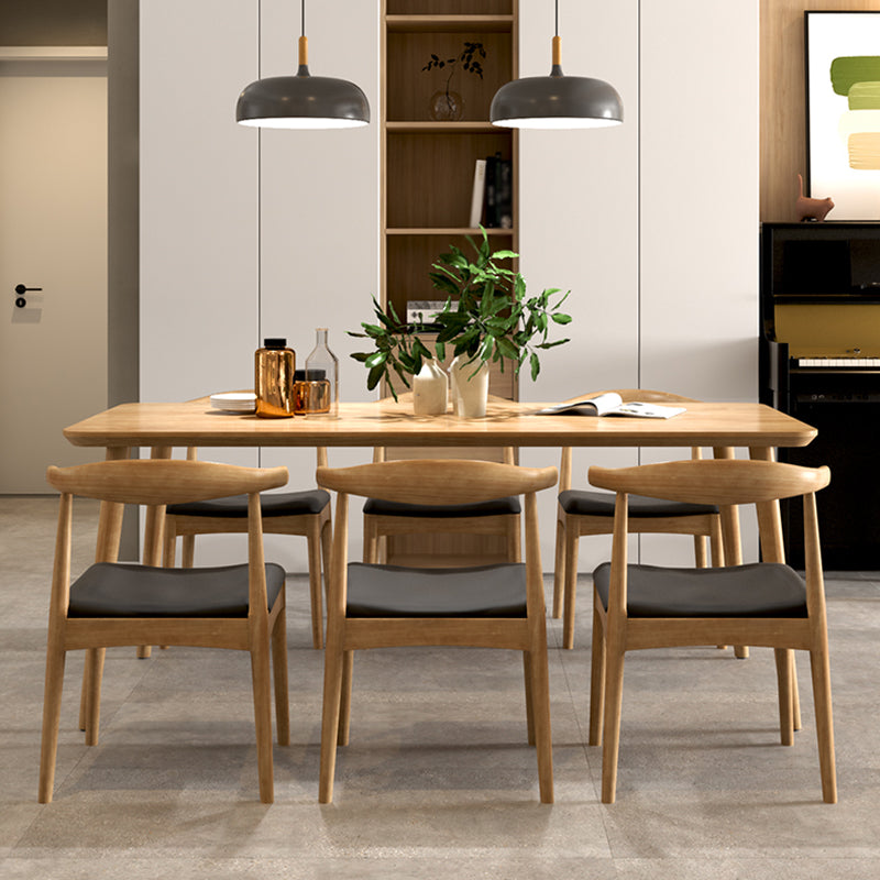 Mesa de comedor contemporánea rectangular de 4 patas, mesa fija de madera maciza, Color madera