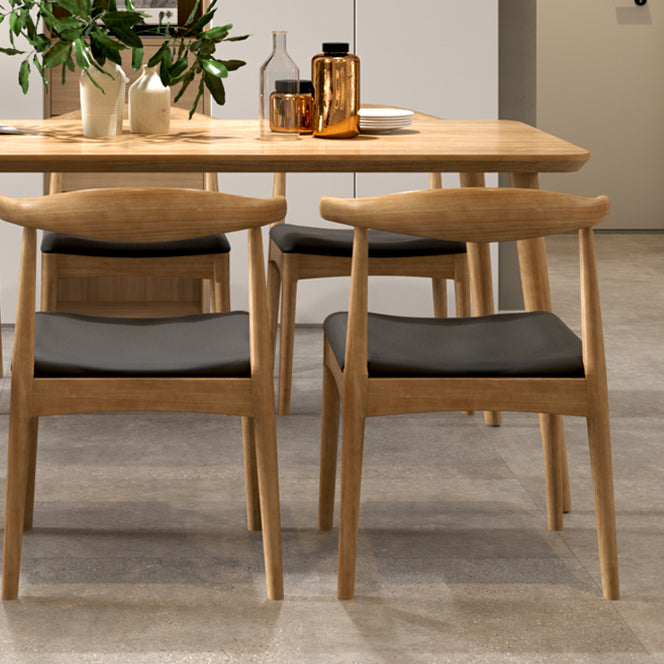 Mesa de comedor contemporánea rectangular de 4 patas, mesa fija de madera maciza, Color madera