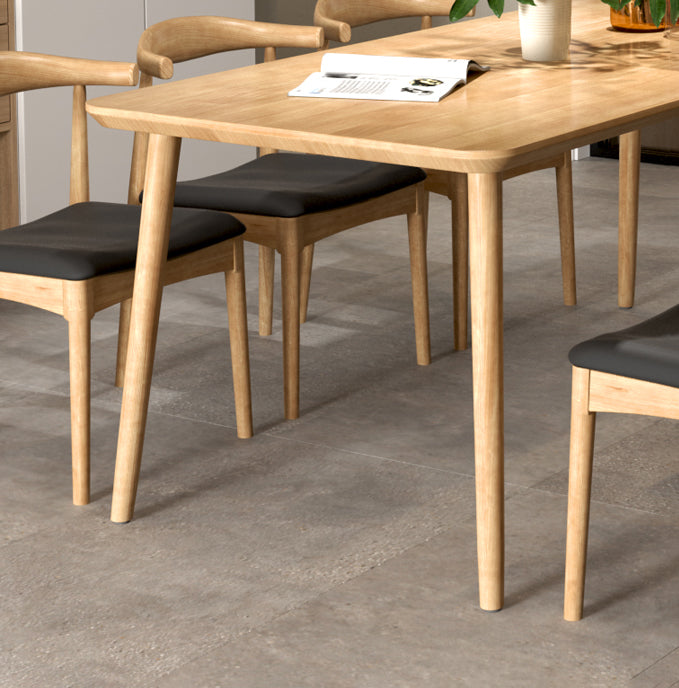 Mesa de comedor contemporánea rectangular de 4 patas, mesa fija de madera maciza, Color madera