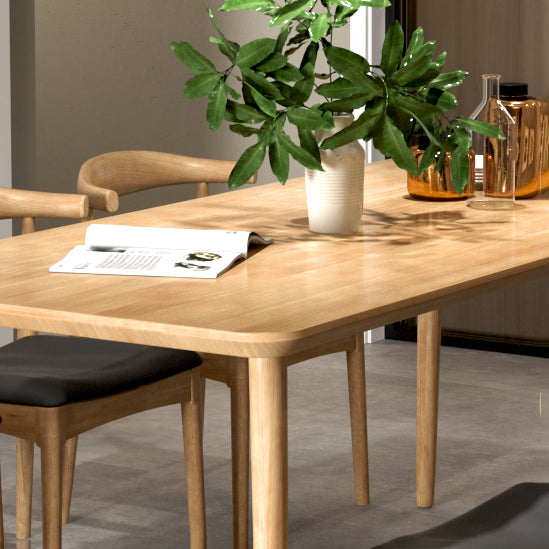 Mesa de comedor contemporánea rectangular de 4 patas, mesa fija de madera maciza, Color madera