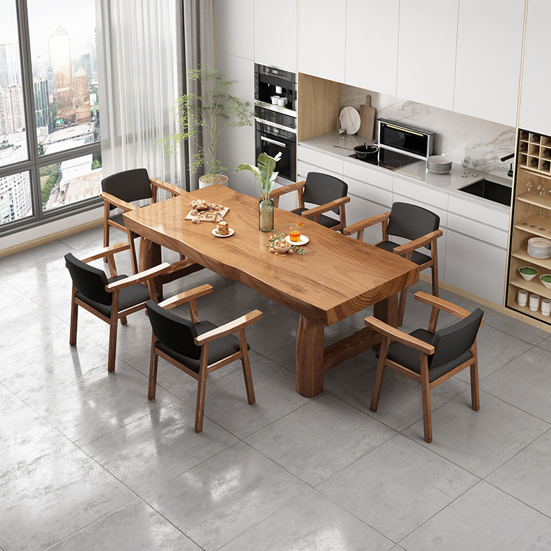 Modern massief houten rechthoek eettafel bruine keuken eettafel met dubbele voetstukbases