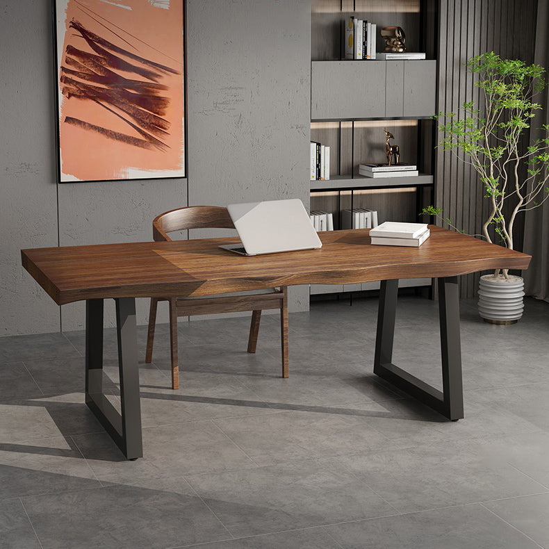 Mesa de comedor de doble pedestal industrial rectángulo Mesa de madera de madera sólida