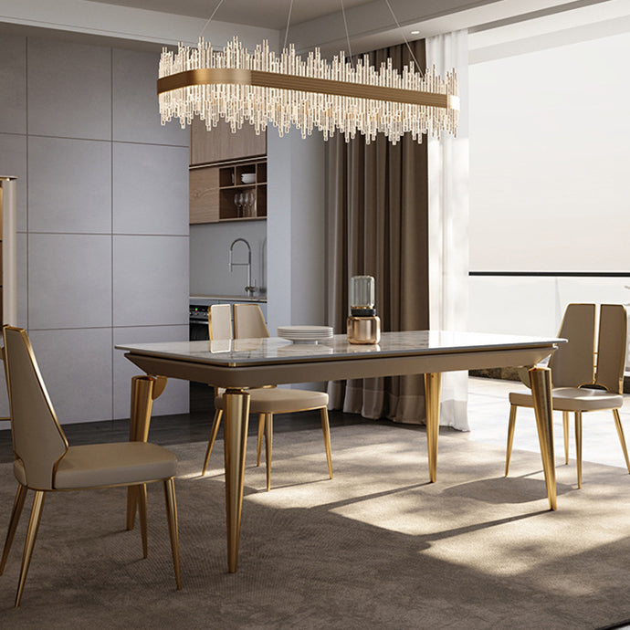 Traditional Luxury Rectangle Dining Table Sintered Stone Table with 4 Metal Legs