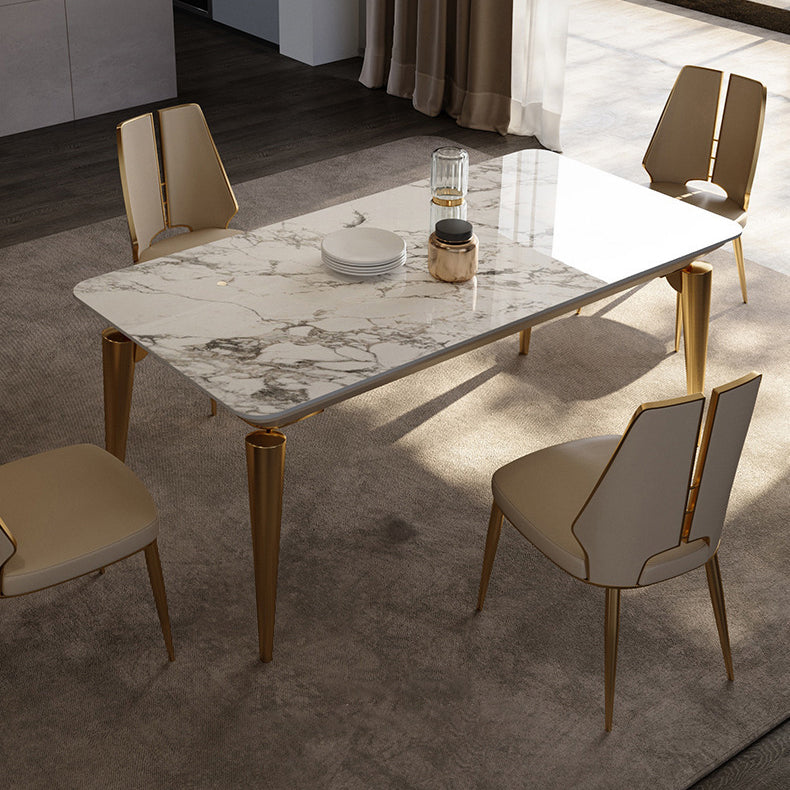 Traditional Luxury Rectangle Dining Table Sintered Stone Table with 4 Metal Legs