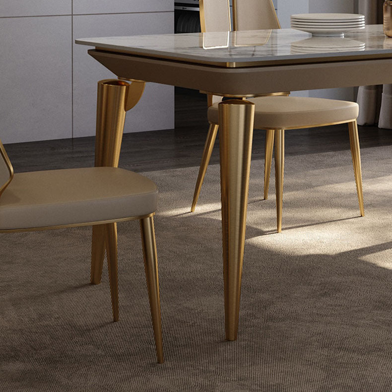 Traditional Luxury Rectangle Dining Table Sintered Stone Table with 4 Metal Legs