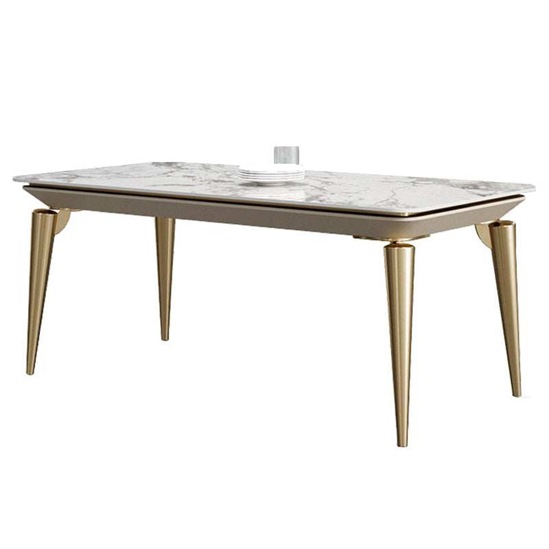 Traditional Luxury Rectangle Dining Table Sintered Stone Table with 4 Metal Legs