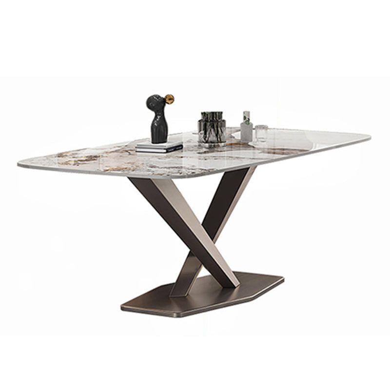 Metal Traditional Luxury Rectangle Dining Table Sintered Stone Table with Pedestal