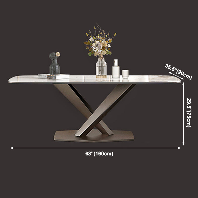 Metal Traditional Luxury Rectangle Dining Table Sintered Stone Table with Pedestal