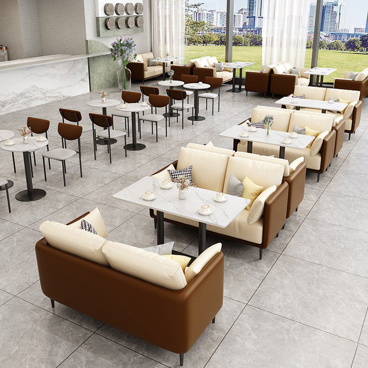 Mesa de comedor moderna de piedra sinterizada, mesa de comedor con marco negro para comedor