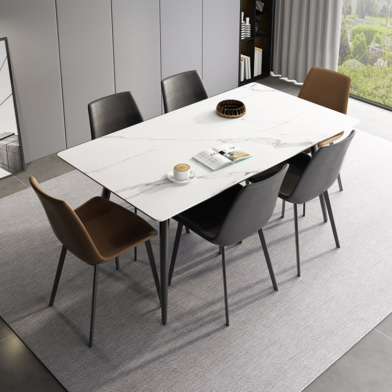 Mesa rectangular con base de acero al carbono para comedor de piedra sinterizada de estilo industrial para el hogar