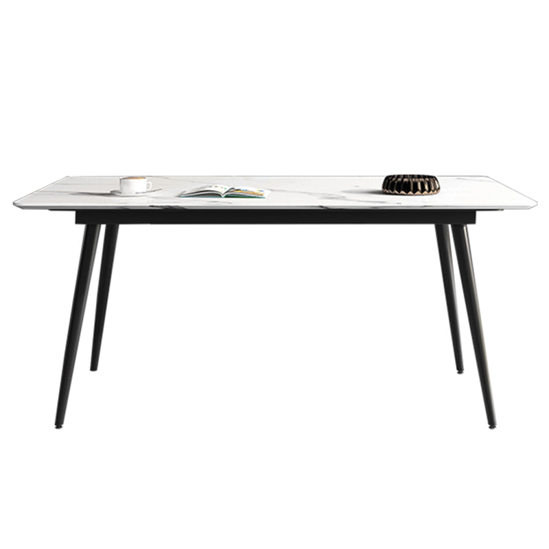 Mesa rectangular con base de acero al carbono para comedor de piedra sinterizada de estilo industrial para el hogar