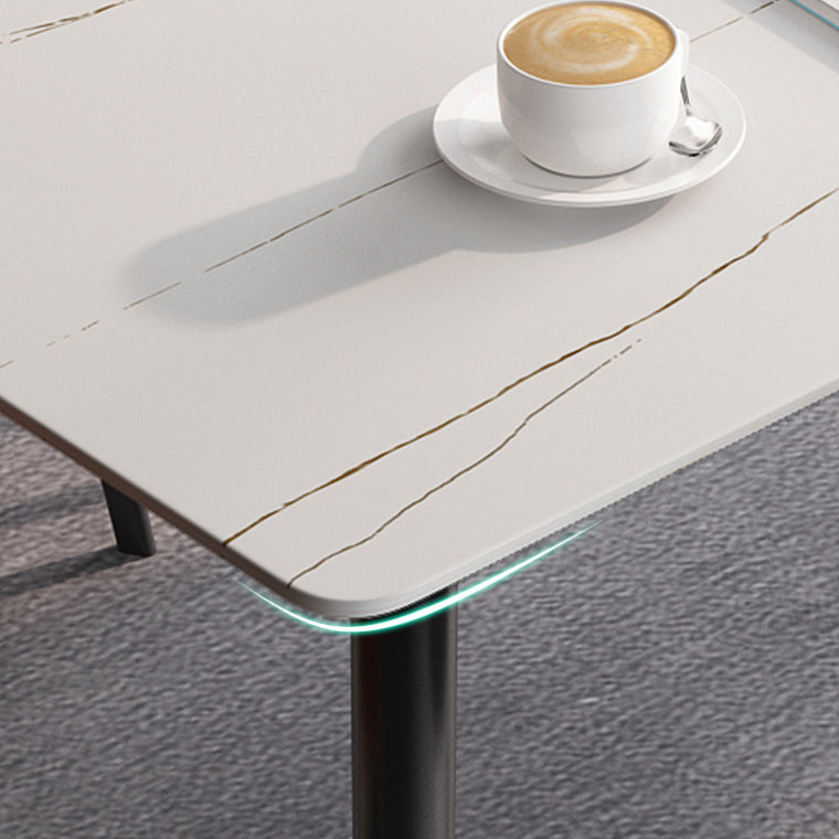 Mesa rectangular con base de acero al carbono para comedor de piedra sinterizada de estilo industrial para el hogar