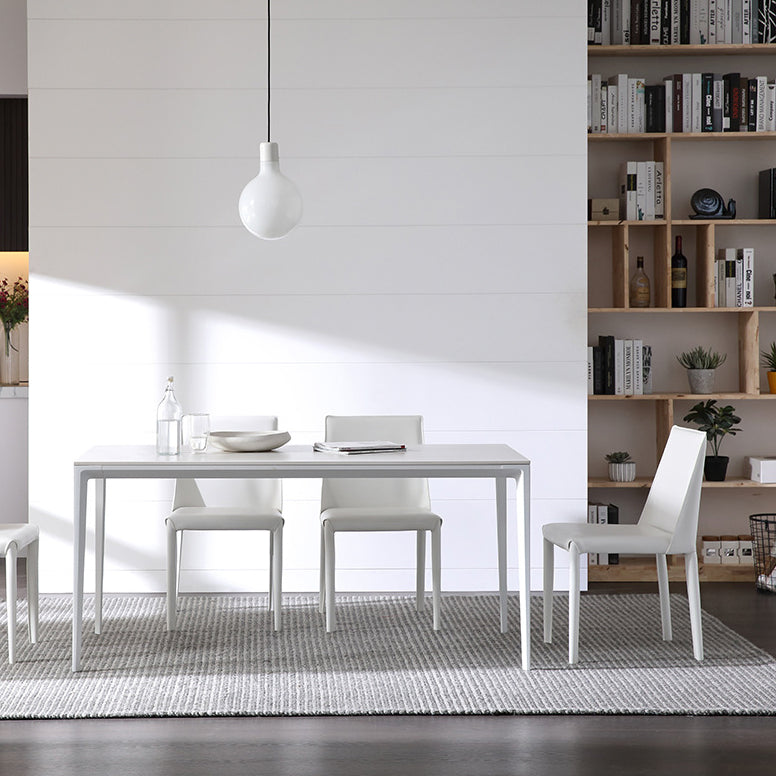 Mesa de comedor de cocina blanca simple mesa de comedor estándar de piedra sinterizada con 4 patas base