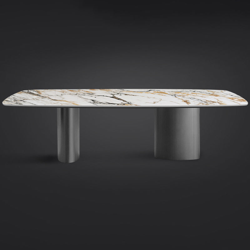 Mesa de comedor rectangular de lujo tradicional de metal Mesa de piedra sinterizada con patas de metal