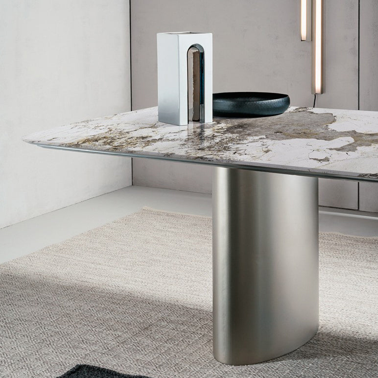 Mesa de comedor rectangular de lujo tradicional de metal Mesa de piedra sinterizada con patas de metal