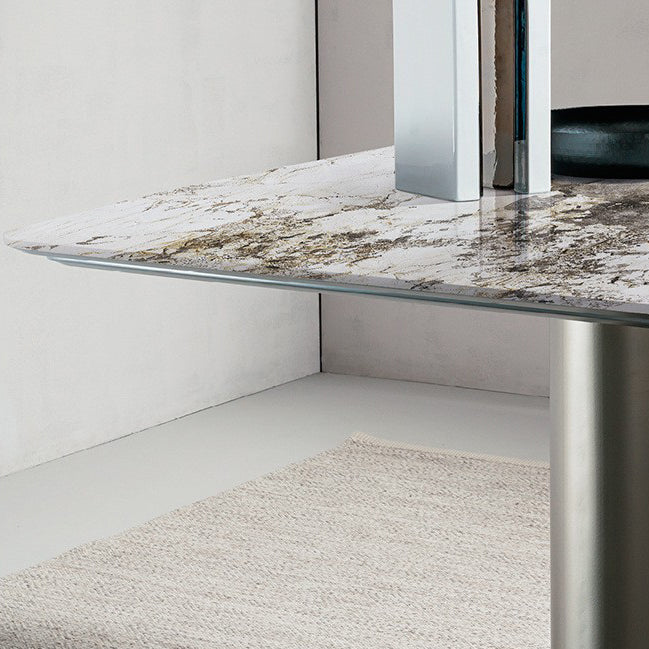 Mesa de comedor rectangular de lujo tradicional de metal Mesa de piedra sinterizada con patas de metal