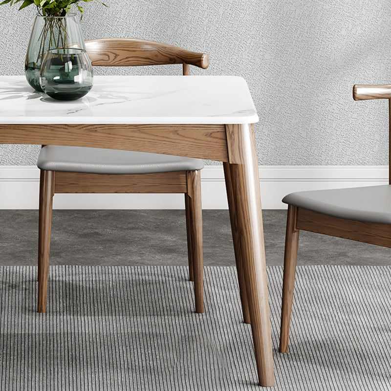 Table à manger rectangulaire en pierre frittée, Style simple, Base en bois de frêne, pour la maison