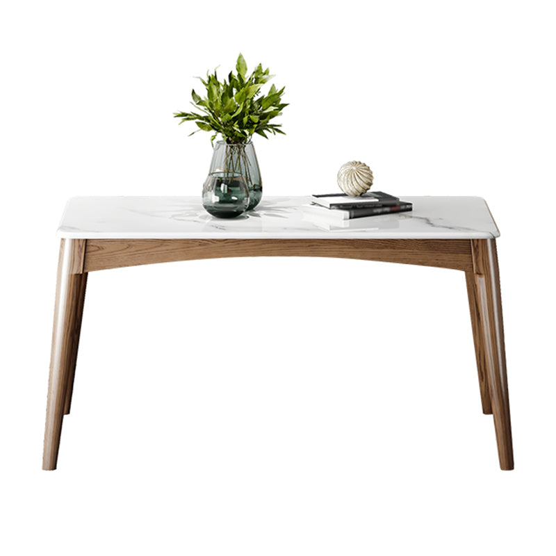 Table à manger rectangulaire en pierre frittée, Style simple, Base en bois de frêne, pour la maison