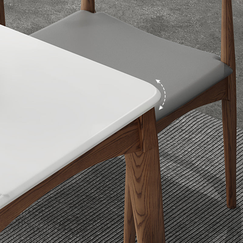 Table à manger rectangulaire en pierre frittée, Style simple, Base en bois de frêne, pour la maison