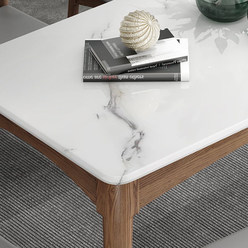 Table à manger rectangulaire en pierre frittée, Style simple, Base en bois de frêne, pour la maison