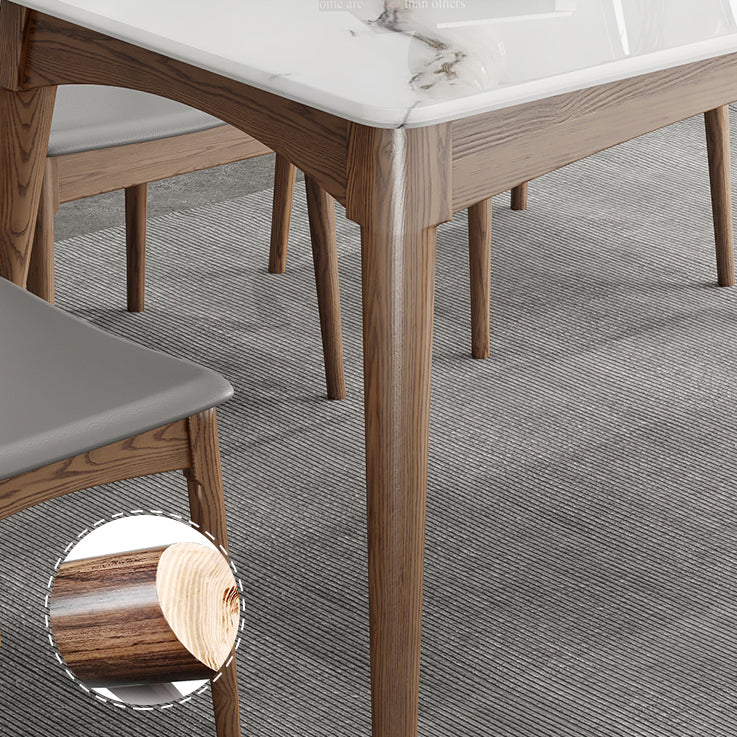 Table à manger rectangulaire en pierre frittée, Style simple, Base en bois de frêne, pour la maison