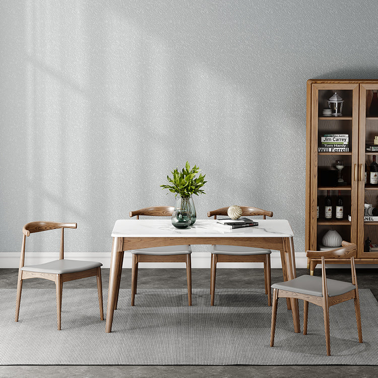 Table à manger rectangulaire en pierre frittée, Style simple, Base en bois de frêne, pour la maison