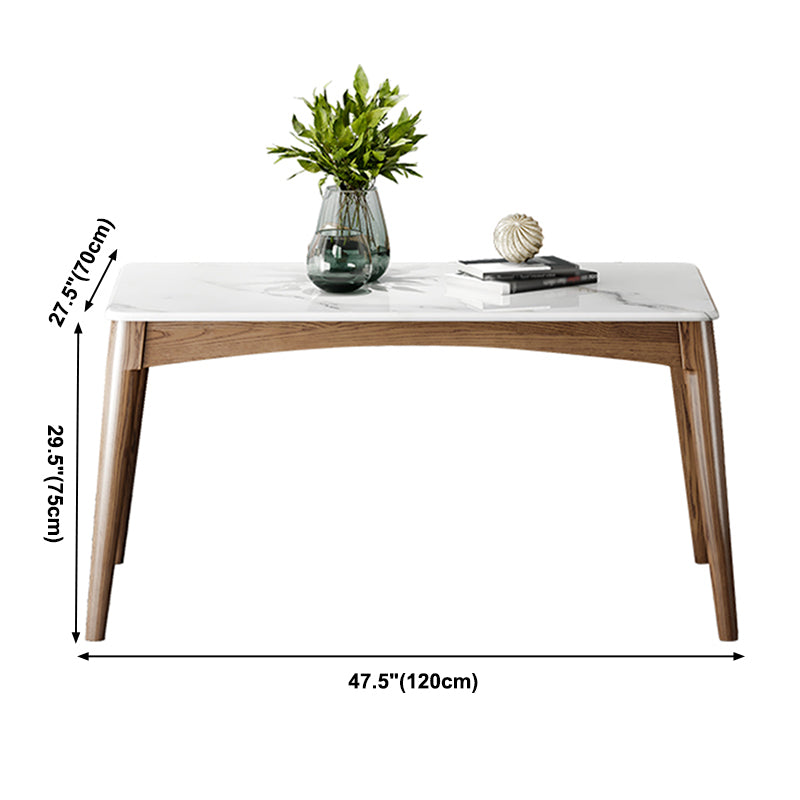 Table à manger rectangulaire en pierre frittée, Style simple, Base en bois de frêne, pour la maison
