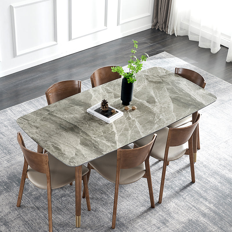 Glam Sintered Stone Standard Dining Table Gray Rectangle Shape Dining Table for Kitchen