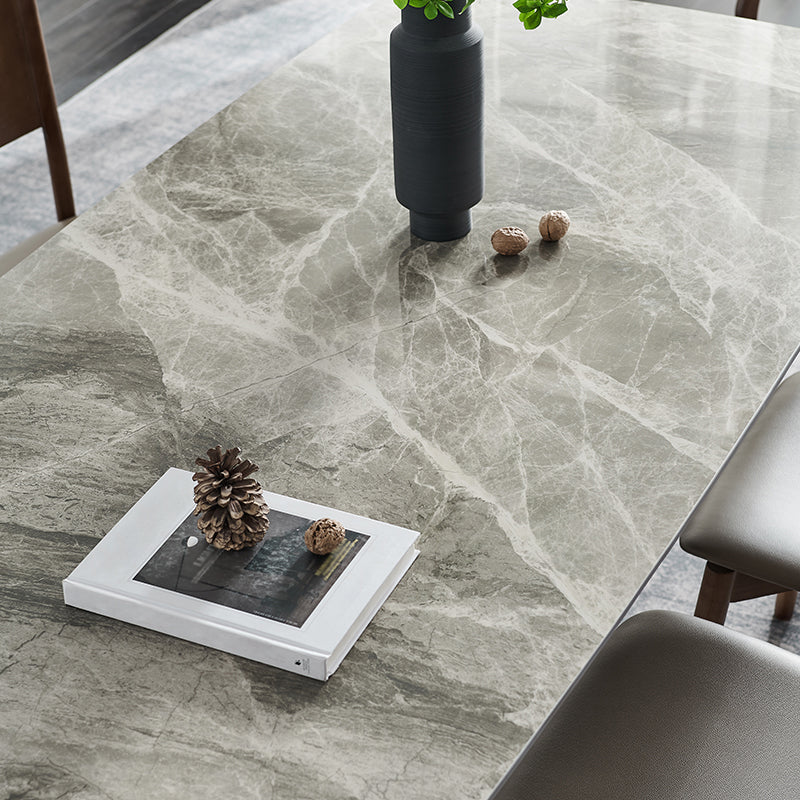 Glam Sintered Stone Standard Dining Table Gray Rectangle Shape Dining Table for Kitchen