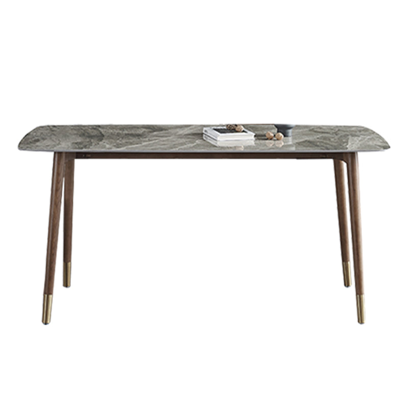 Glam Sintered Stone Standard Dining Table Gray Rectangle Shape Dining Table for Kitchen