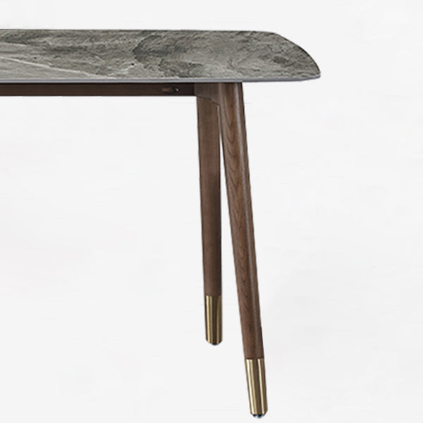 Glam Sintered Stone Standard Dining Table Gray Rectangle Shape Dining Table for Kitchen