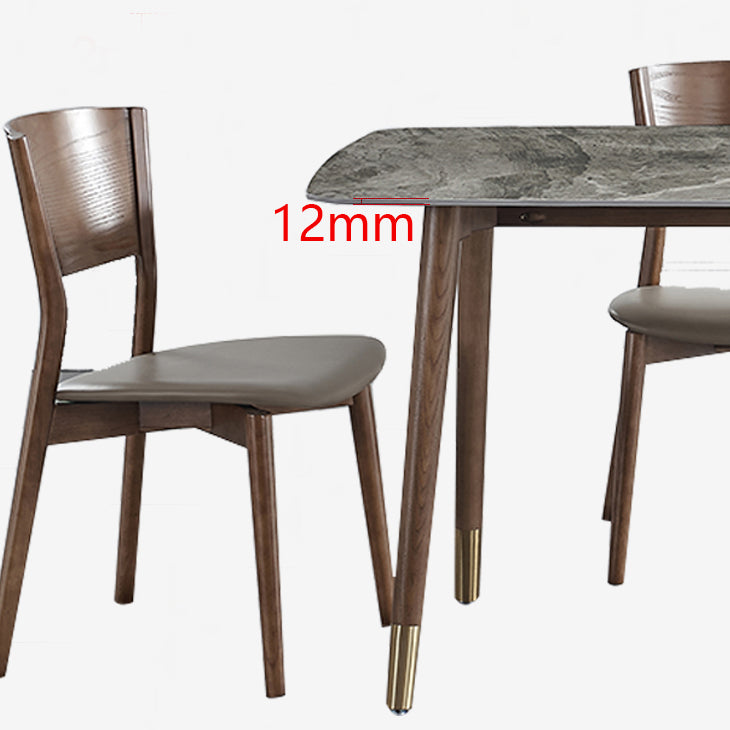 Glam Sintered Stone Standard Dining Table Gray Rectangle Shape Dining Table for Kitchen