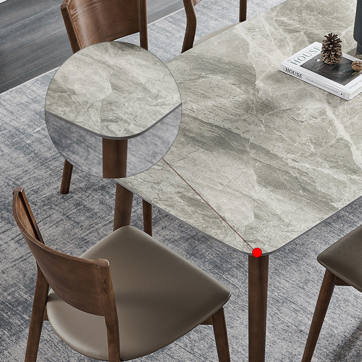 Glam Sintered Stone Standard Dining Table Gray Rectangle Shape Dining Table for Kitchen