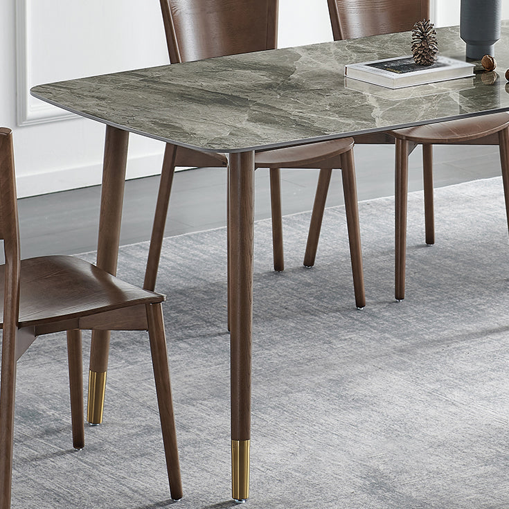 Glam Sintered Stone Standard Dining Table Gray Rectangle Shape Dining Table for Kitchen