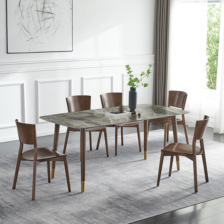 Glam Sintered Stone Standard Dining Table Gray Rectangle Shape Dining Table for Kitchen