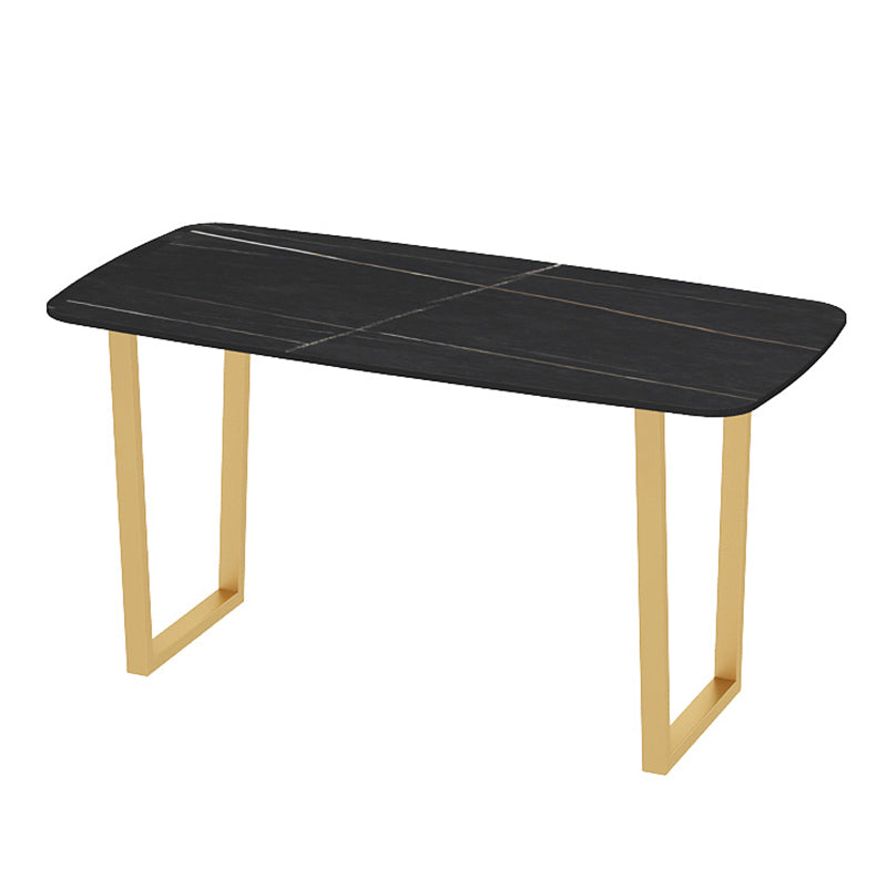 Traditional Luxury Dining Table Sintered Stone Table with Metal Double Pedestal