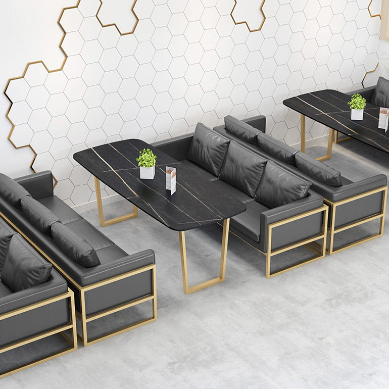 Traditional Luxury Dining Table Sintered Stone Table with Metal Double Pedestal