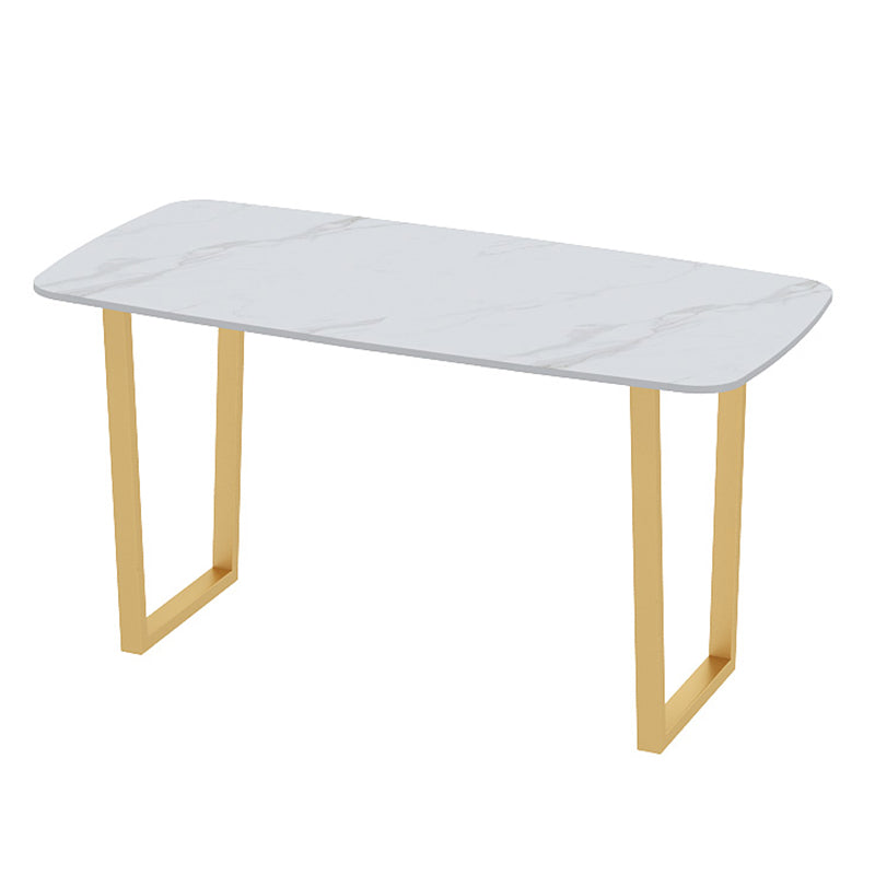 Traditional Luxury Dining Table Sintered Stone Table with Metal Double Pedestal