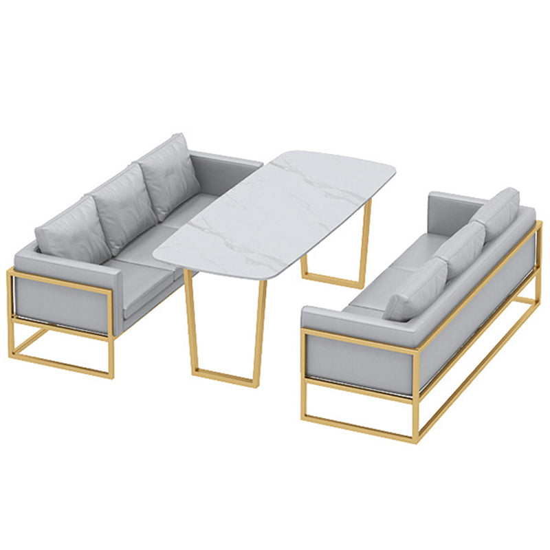 Traditional Luxury Dining Table Sintered Stone Table with Metal Double Pedestal