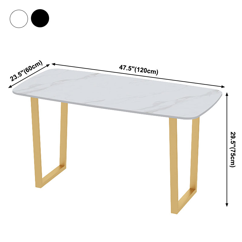 Traditional Luxury Dining Table Sintered Stone Table with Metal Double Pedestal