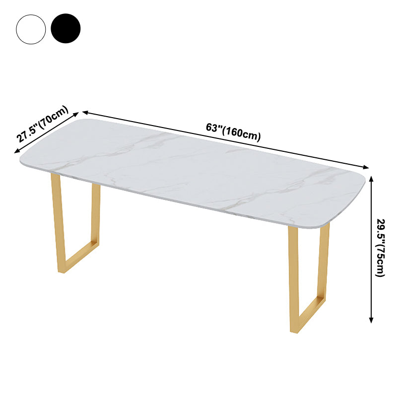 Traditional Luxury Dining Table Sintered Stone Table with Metal Double Pedestal