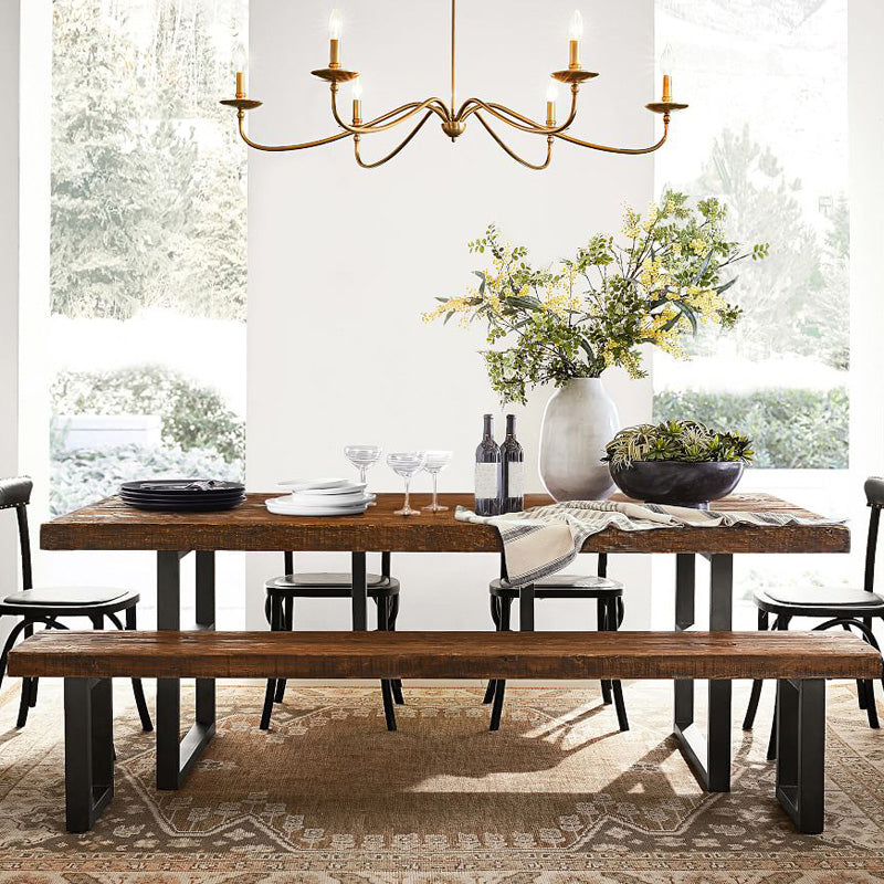 Metal Industrial Rectangular Dining Table Solid Wood Table with Trestle