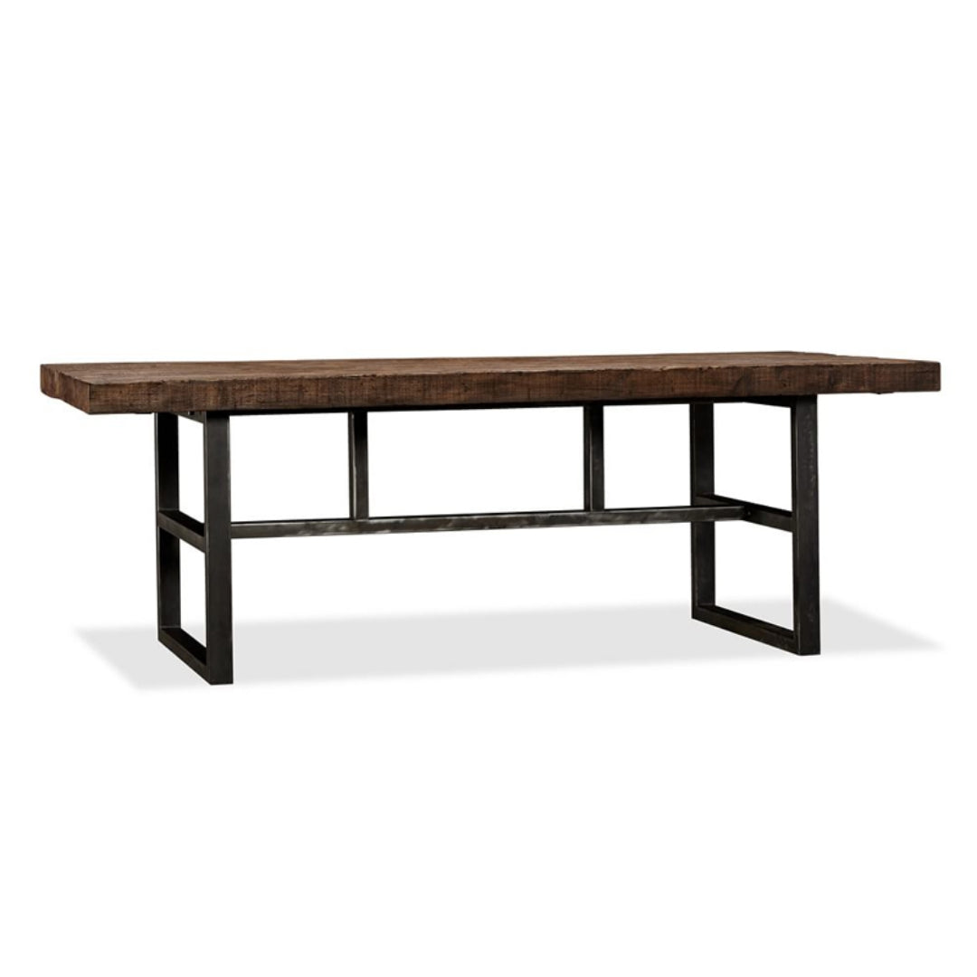 Metal Industrial Rectangular Dining Table Solid Wood Table with Trestle