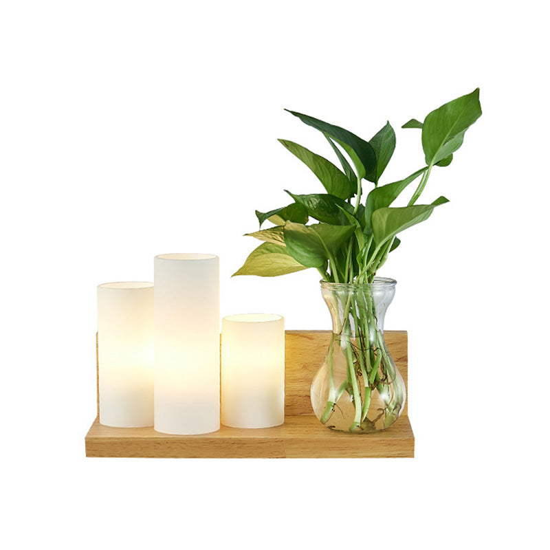 Opal Glass Cylinder Wall Lighting Industrial 1 Bulb Bedroom LED Wall Sconce Lamp in Wood, Left/Right