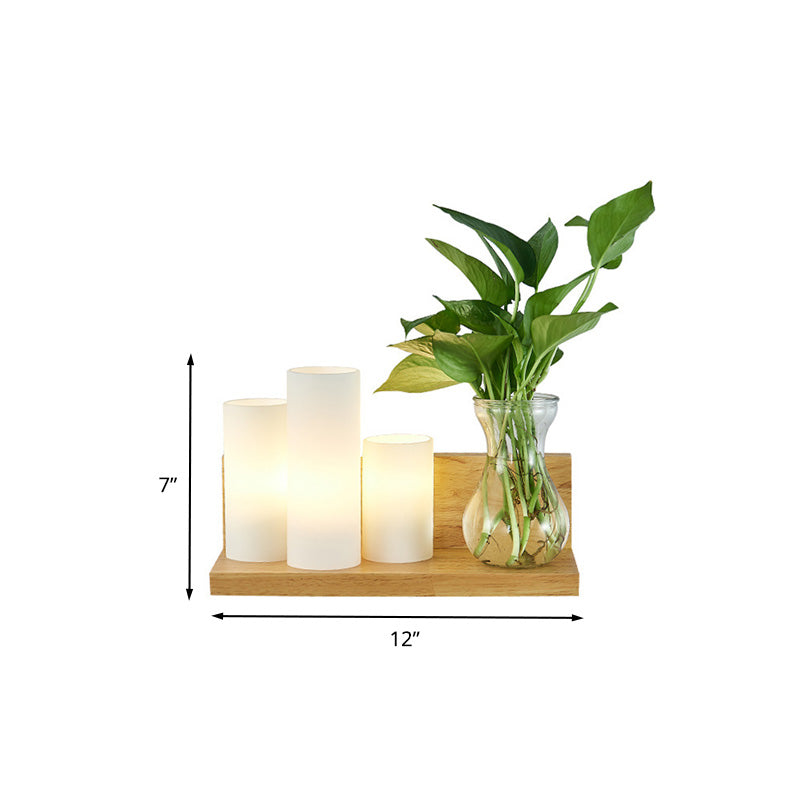 Opal Glass Cylinder Wall Lighting Industrial 1 Bulb Bedroom LED Wall Sconce Lamp in Wood, Left/Right