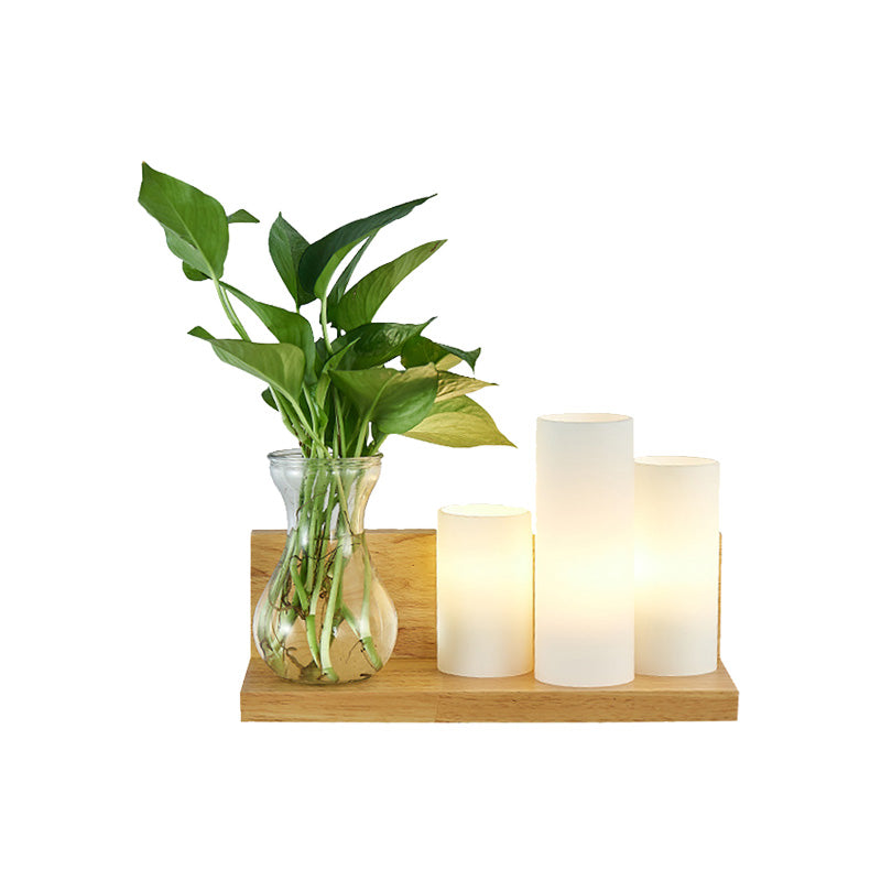 Opal Glass Cylinder Wall Lighting Industrial 1 Bulb Bedroom LED Wall Sconce Lamp in Wood, Left/Right