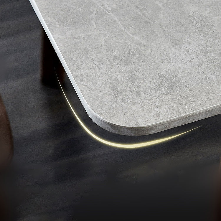 Mesa de comedor rectangular contemporánea de madera maciza mesa de piedra sinterizada con 4 patas