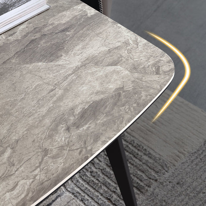 Mesa de comedor rectangular contemporánea de metal mesa de piedra sinterizada gris con patas de metal