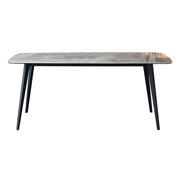 Mesa de comedor rectangular contemporánea de metal mesa de piedra sinterizada gris con patas de metal